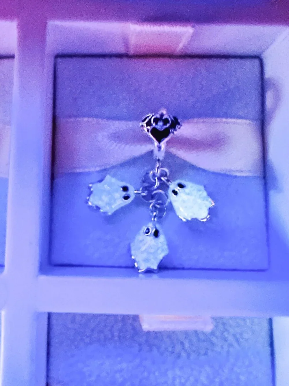 925 Sterling Silver Glow In The Dark Halloween Cute Ghosts Dangle Charm